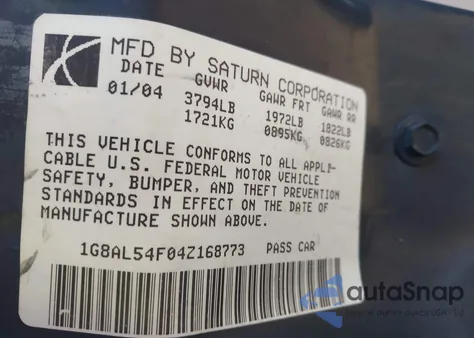 2004 Saturn Ion 3 from USA, damaged, VIN 1G8AL54F04Z168773